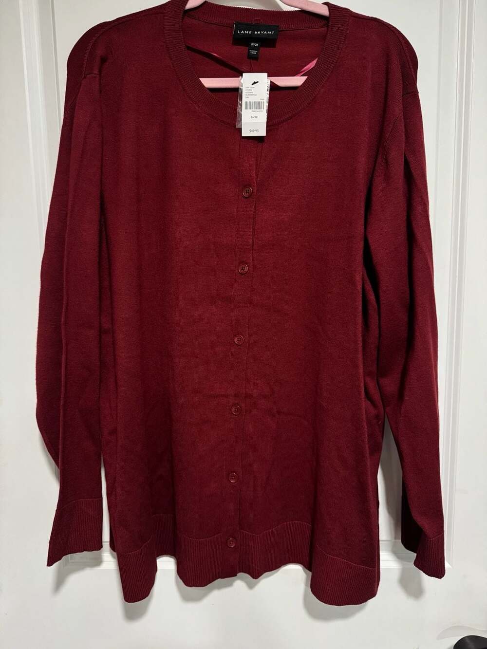 Lane Bryant Cardigan Sweater 26/28 Burgundy Plus Size Button Front NWT Cozy